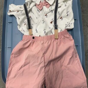 Kids Pink Shorts with White Shirt and Suspenders